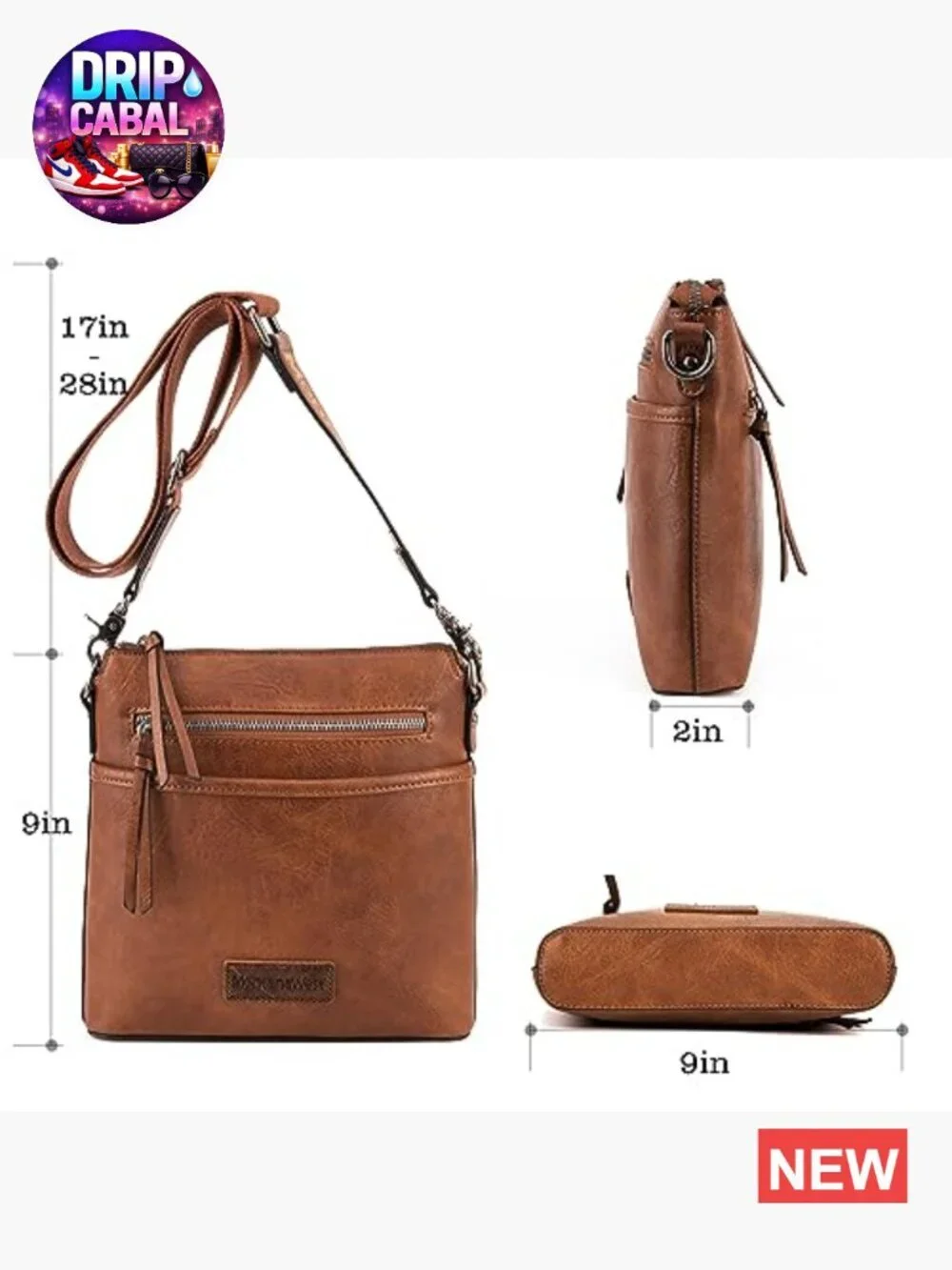 Multipocket Faux Leather Crossbody Bag with Guitar Strap